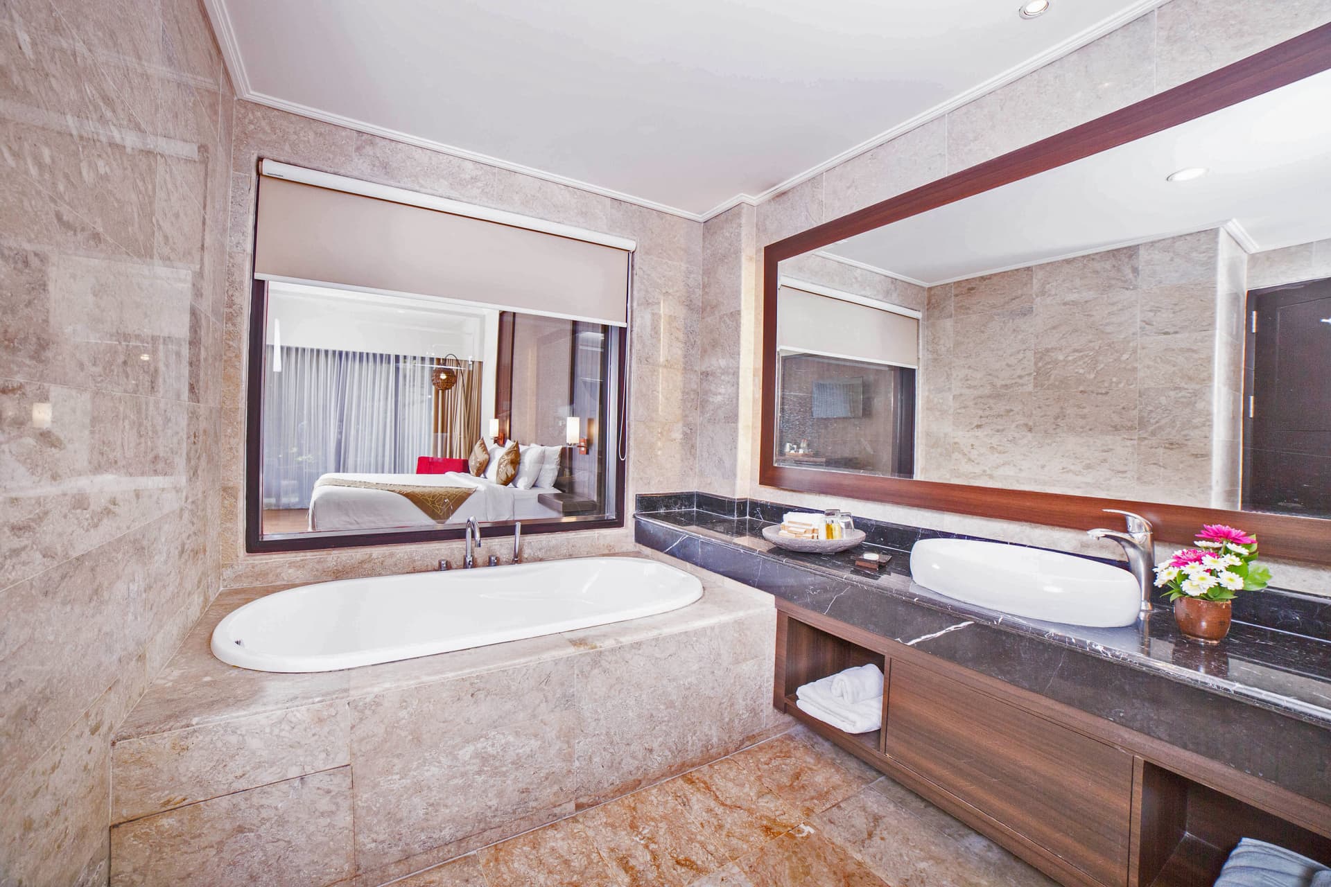 Premier Room - Luxury bathroom with soaking tub and marble vanity