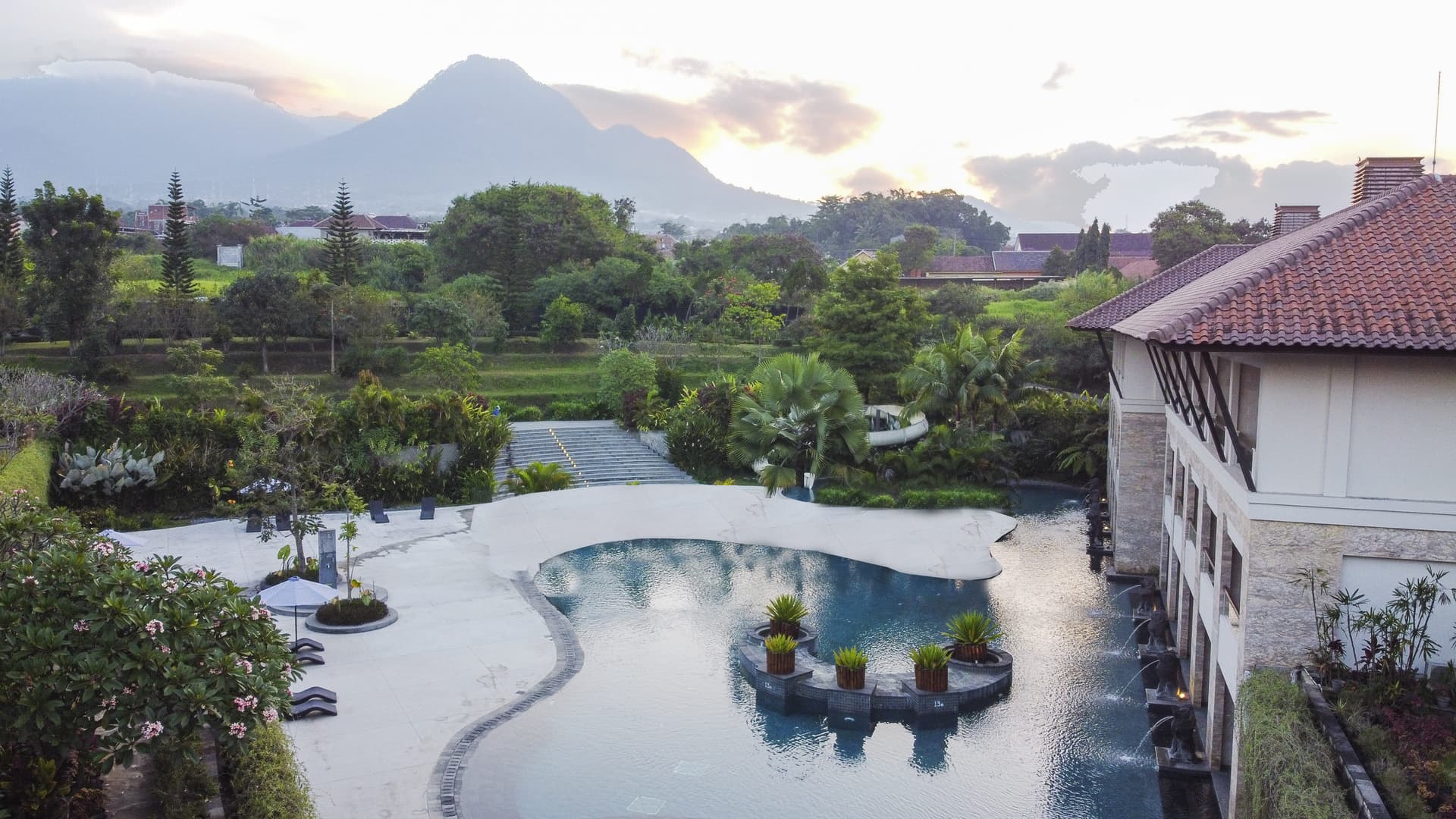 The Singhasari Resort Pool and Mountain View